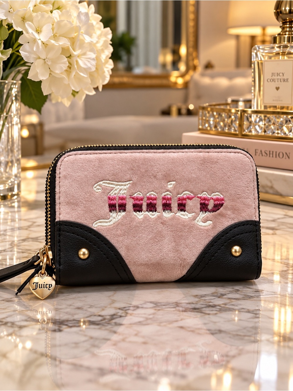 Juicy Couture Retro Vibe Double Zip Wallet Dusty Blush NWT